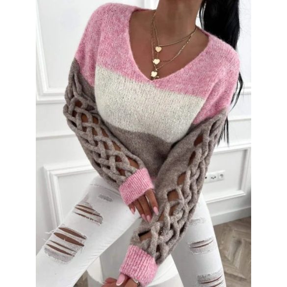 Olasz, fonott ujjú pulóver