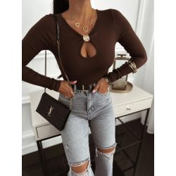 Rugalmas anyagú, barna kivágott felső, aranydísszel