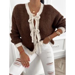 Megkötős pihe puha barna kardigán