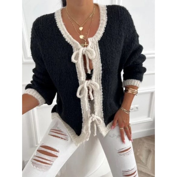 Megkötős pihe puha fekete kardigán