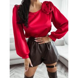 Olasz rózsadíszes szatén blúz-piros