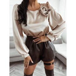 Olasz rózsadíszes szatén blúz-bézs