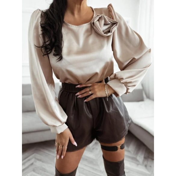 Olasz rózsadíszes szatén blúz-bézs