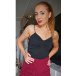 Rugalmas fekete női body formázott, ráncolt mellrésszel